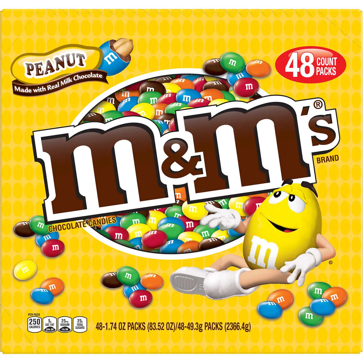 M&M's Chocolate Candy, Peanut, Full Size, 1.74 oz, 48-count